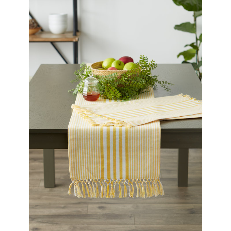 Striped 100% Cotton Table Runner, Yellow