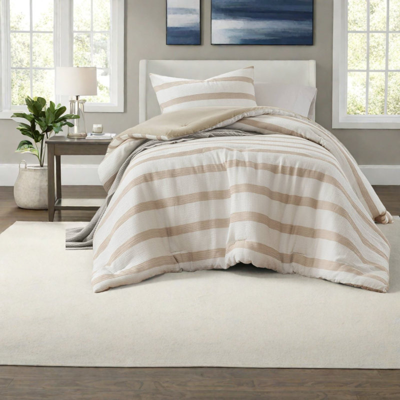 Premium Comfort Bedding Sets, Polyester Yarn-dyed, Minimalist Taupe Design