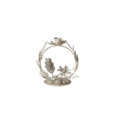 Metal Leaves and Pinecones Wreath Shaped Taper Holder