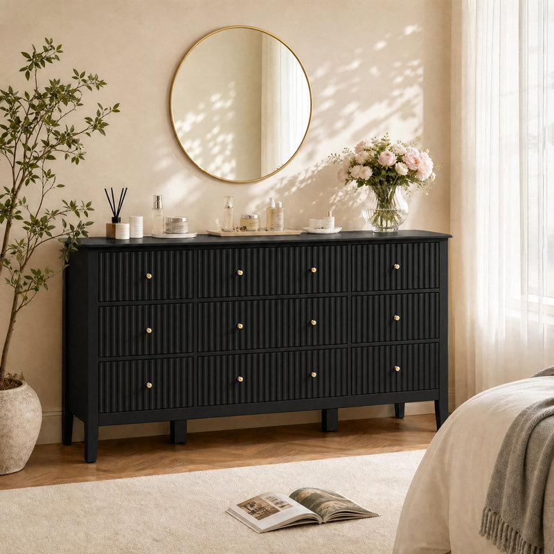 Commode 9 tiroirs Amberrae, Noir