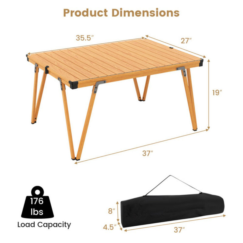 Table de pique-nique pliante avec sac de rangement et bureau imperméable, Brun