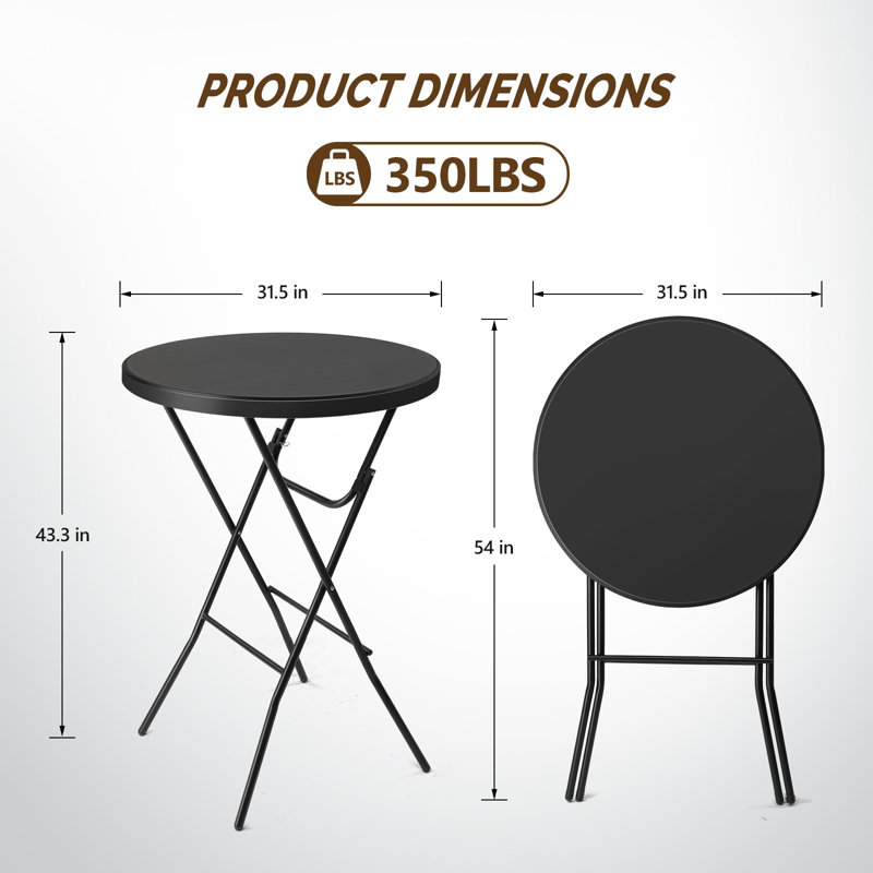 48 po Table pliante ronde en plastique, Noir, noir, noir, noir