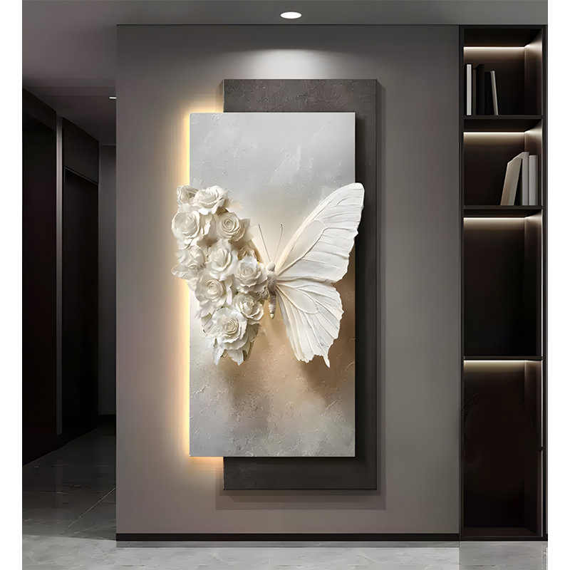 Modern Butterfly Floral Sandstone Led Wall Art, 39.37" H x 19.69" W x 1.97" D