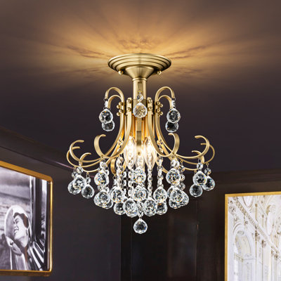 French Vintage 3-Light Crystal Semi-flush Mount