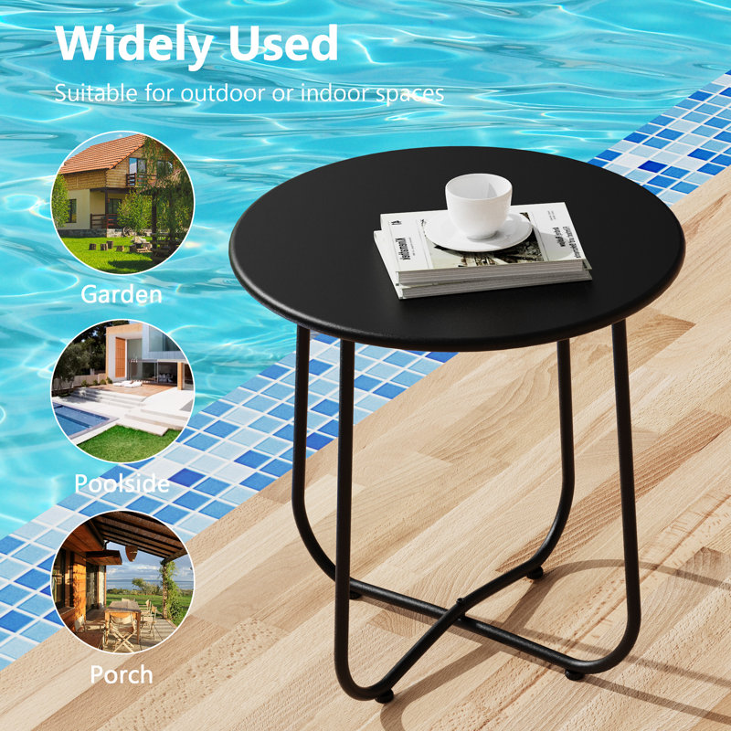 Patio Round Side Table, Modern Industrial Style, Black