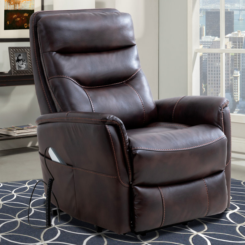 Akeelah 33" Power Lift Recliner with Articulating Headrest with Flared Arms, Truffle, Polyester Blend