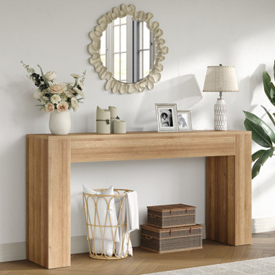 63" Long Console Table, Farmhouse Couch Table Behind Sofa, Wooden Rectangular Entryway Table For Entrance, Hallway, Living Room, Foyer, Wobble-Free Design