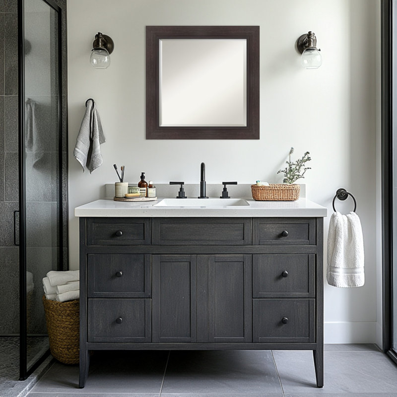 Miroir mural de salle de bain Sloped, 25,5 po x 25,5 po, Espresso