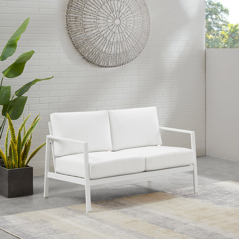 Causeuse d'extérieur en aluminium 51 po avec coussins Sunbrella Armando, Sunbrella® blanc, Blanc