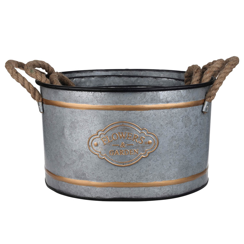 3 Metal Decorative Pots With Rope Handles And Gold Ornament Detail, Grey Multi - Tint, Space Saving Storage Option, 4.2 Lbs Of Nesting Details, Multi, Galvanized Metal, Cottage Aesthetic, Storage,