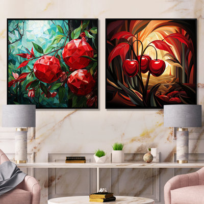 Summer Cherries Cubic Design I - Cherry Wall Decor Set Of 2