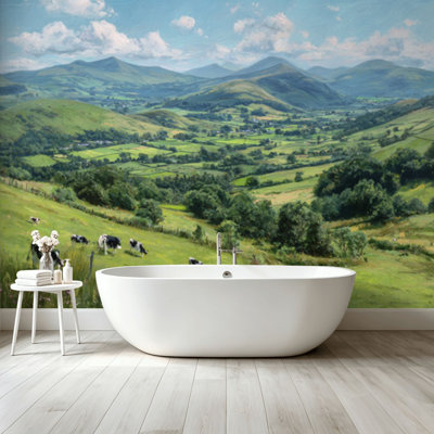 Peel and Stick Wallpaper Wall Mural Hills green fields countryside Ireland Dingle peninsula County Kerry Wall Art Self Adhesive and Removable