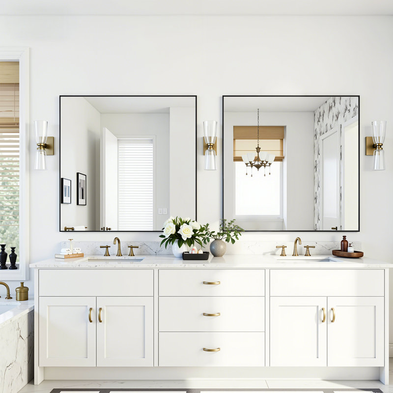 Lunara 1.18'' Thick Bathroom Vanity Mirror with Black Frame – Decorative Modern Accent Wall Mirror, Easy Installation