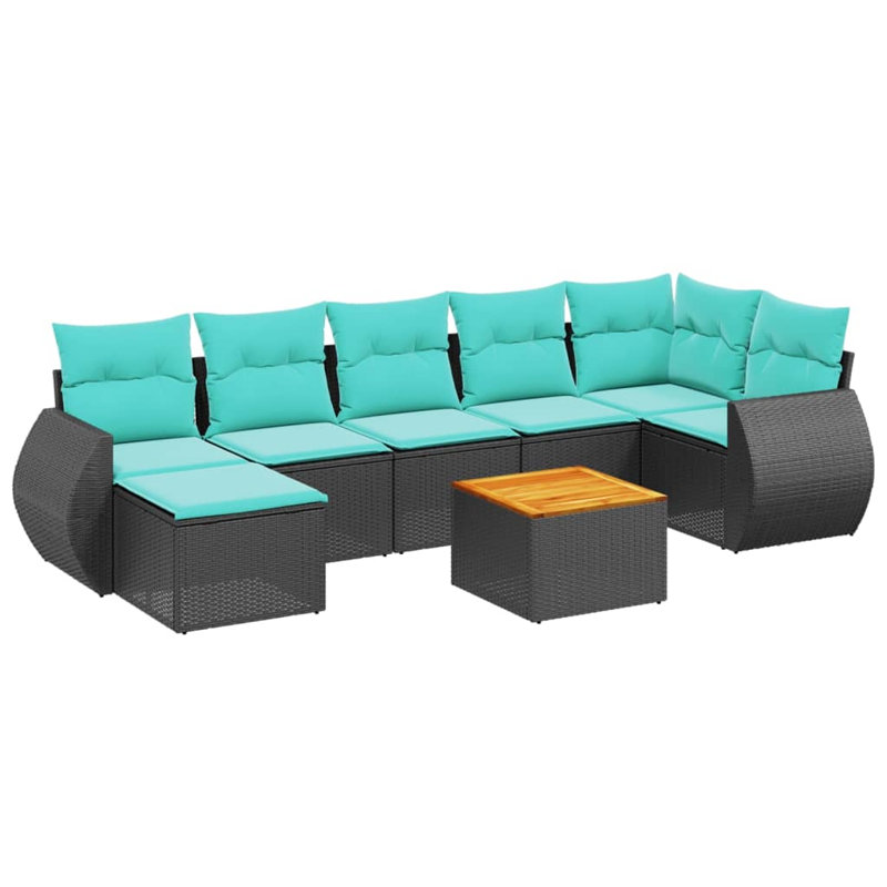  Ensemble de canapé de patio 8 pièces avec coussins en rotin de polyester noir