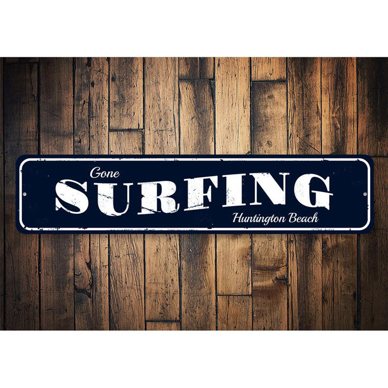Panneau en aluminium Gone Surfing Beach, H 4 po x l 18 po x P 0,04 po