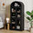 Black Farmhouse Arched Glass Door Bookshelf 71.4" Tall Wooden Display Cabinet for Living Room Office