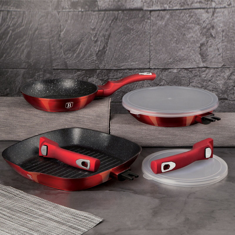 Aluminum Non-Stick Frying Pan Set, Burgundy