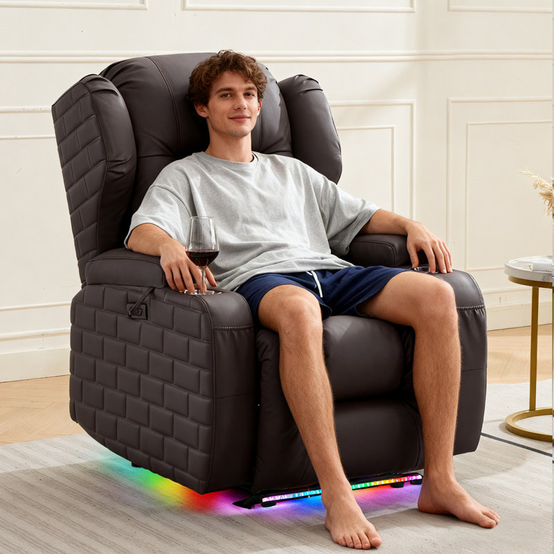 zero clearence recliner  Power Recliner Chair With Heat And Massage Set Of 2, Overstuffed Reclining Sofa Chair For Living Room Home Theater Rv With 3-Side Led Lights/Cup Holders/Usb & Type C Port