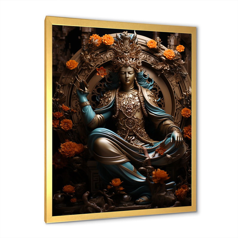 «Hinduism Brahmas Boundless Bronze», reproduction sur toile encadrée, Cadre doré simple, H 32 po x l 16 po x P 1 po