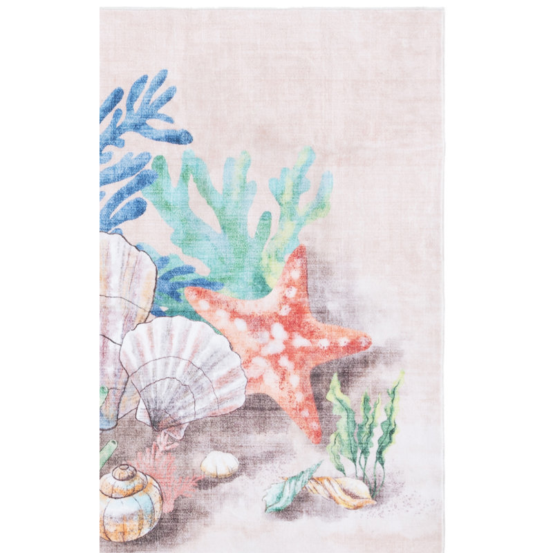 Tapis de porte et de cuisine 306 pêche / vert, Rectangulaire 3 pi x 5 pi