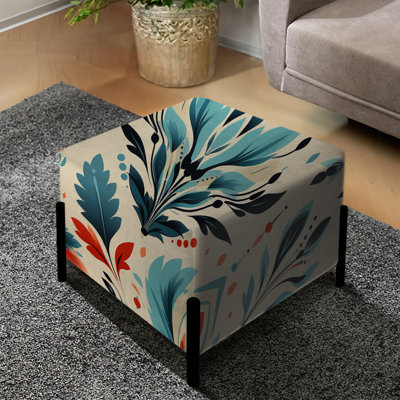 Teal And Beige Ikat Mosaic Fusion - Ikat Square Ottoman