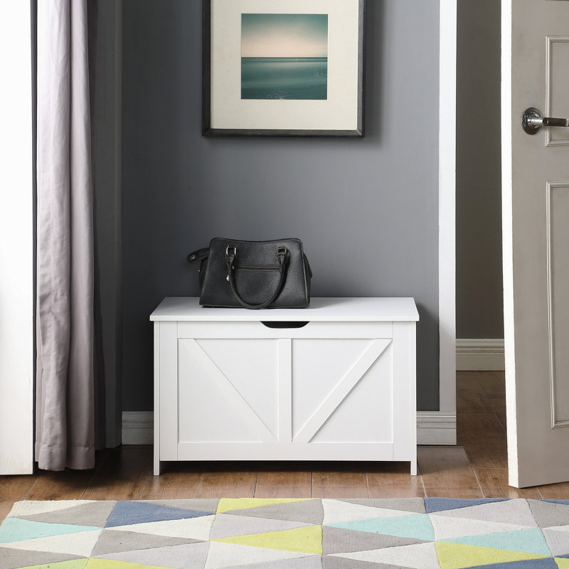 Coffre de rangement, banc de rangement, organisateur de coffre à jouets rétro, banc de rangement pour hall d'entrée avec 2 charnières, assemblage facile, blanc