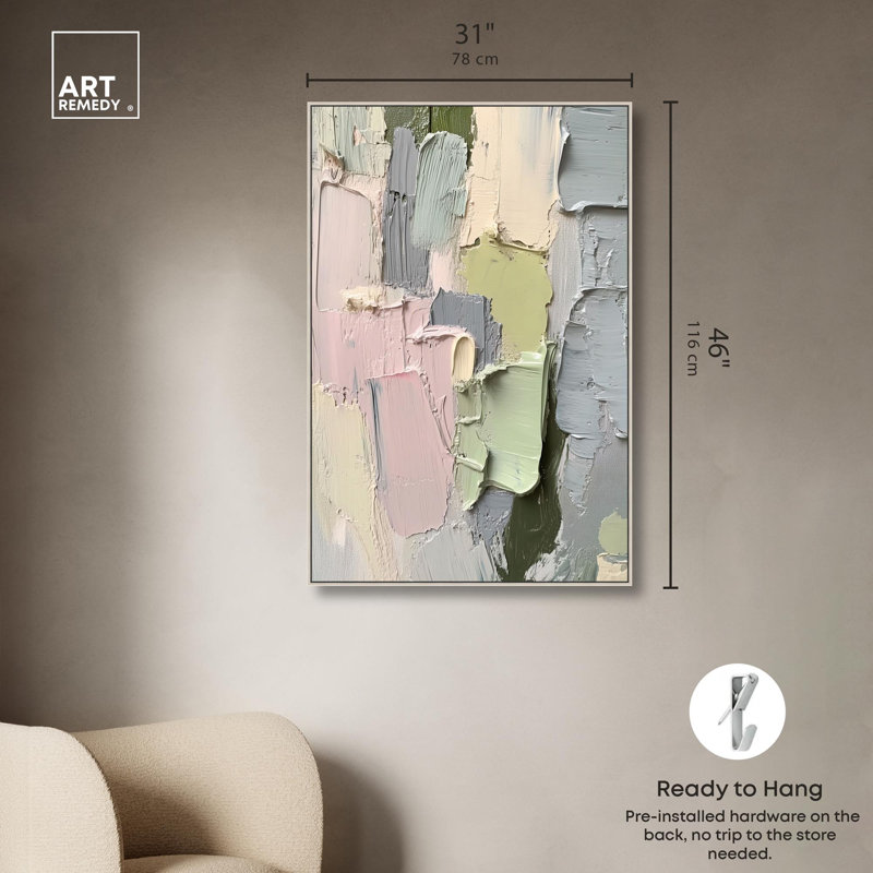 «Creamy Contours II», toile abstraite colorée par , H 46 po x l 31 po, Encadrement argenté