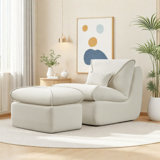 29.53" Chenille Armless Chair Set, All-Sponge Accent Sofa Chair With Movable Ottoman