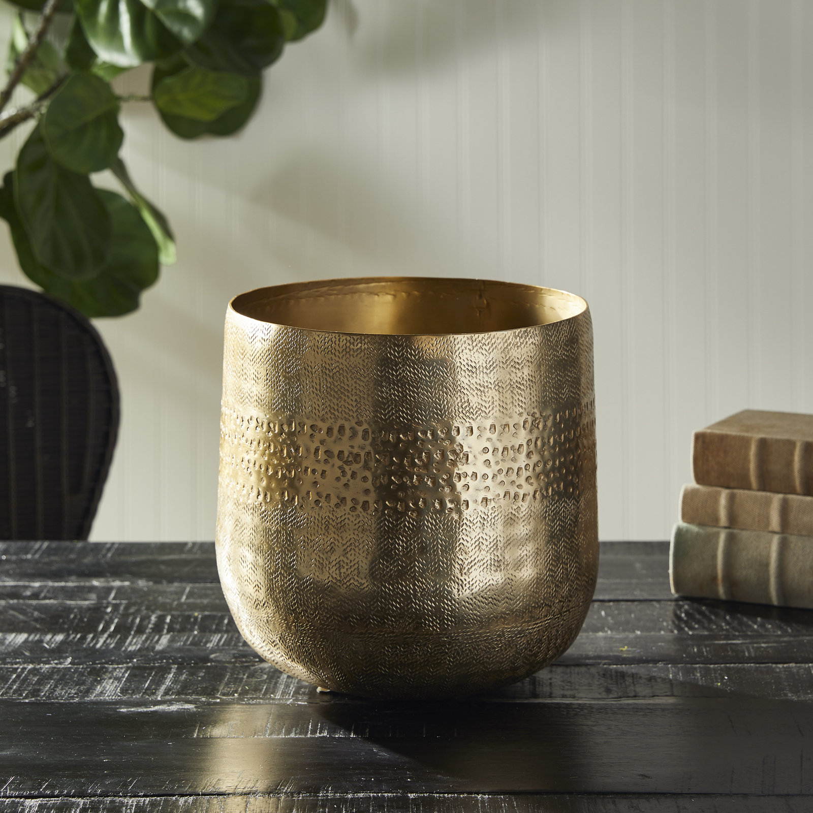 Acquah Cachepot, Gold, 10" H x 11" W x 11" D