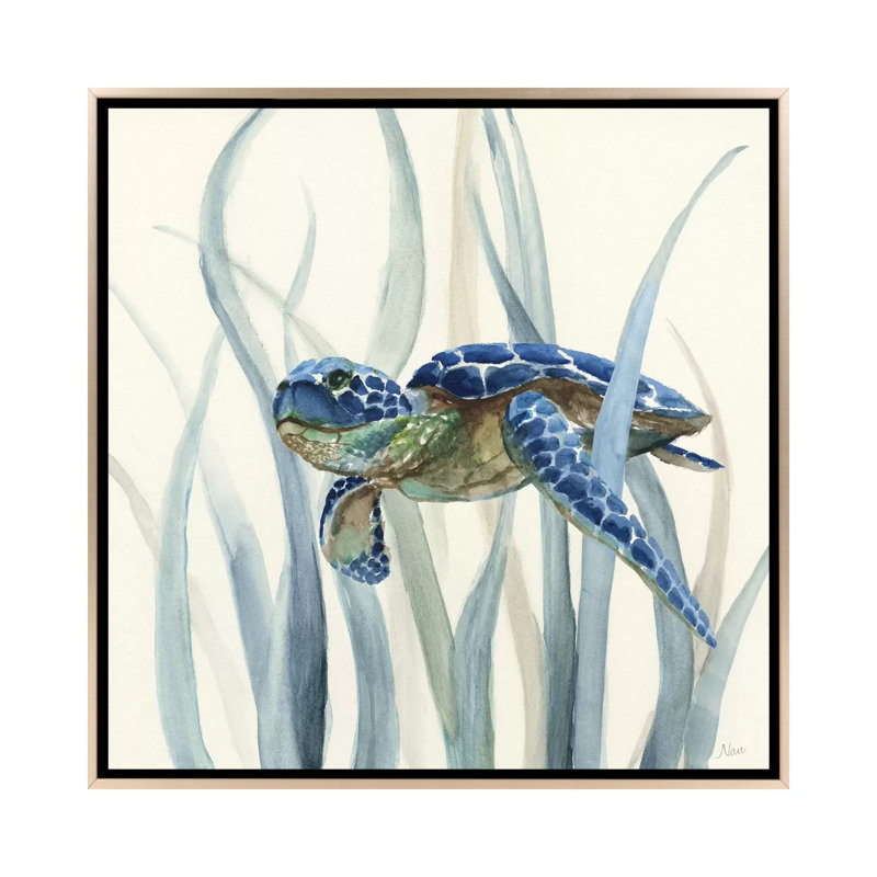 «Turtle In Seagrass II» encadré par Nan Print, Toile encadrée champagne, H 12 po x l 12 po x P 1,5 po