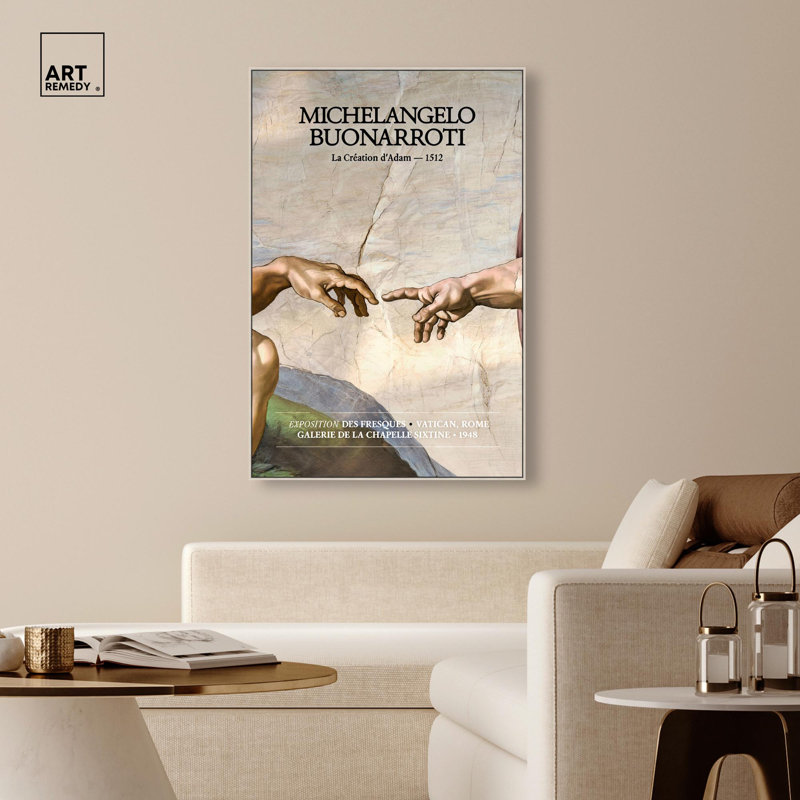 «Touching Fingers Canvas Classic Art Posters» par Art Remedy, H 37 po x l 25 po, Cadre argenté
