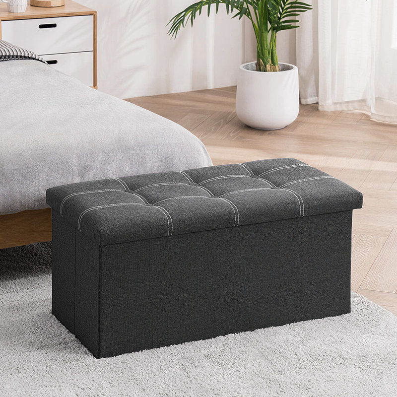 Linen Blend Upholstered Bench with Flip Top