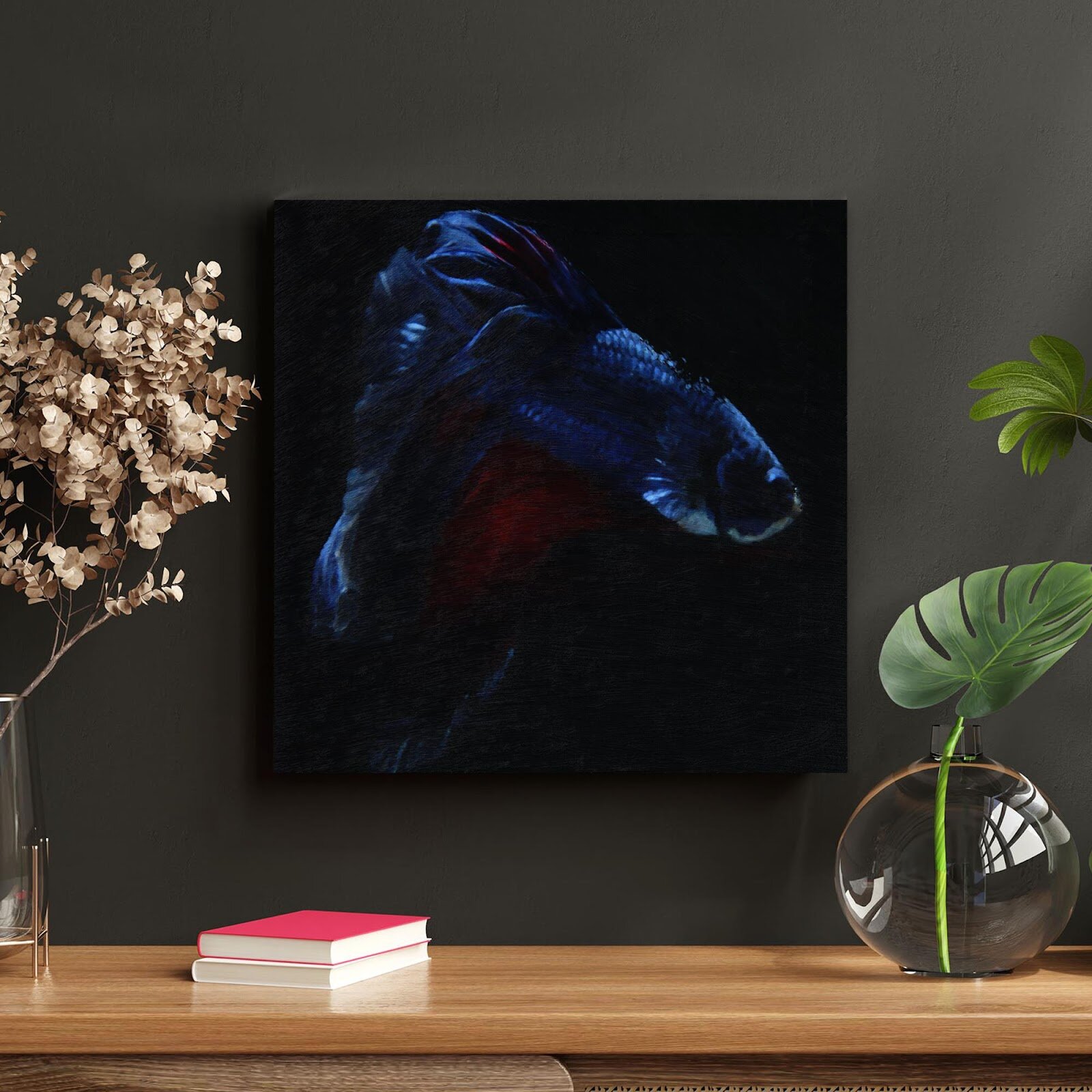 Red and Blue Betta Fish - Wrapped Canvas Painting Rosecliff Heights Size: 12 H x 12 W