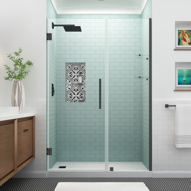 Belmore GS 54" x 72" Hinged Frameless Shower Door, Stainless Steel, Clear
