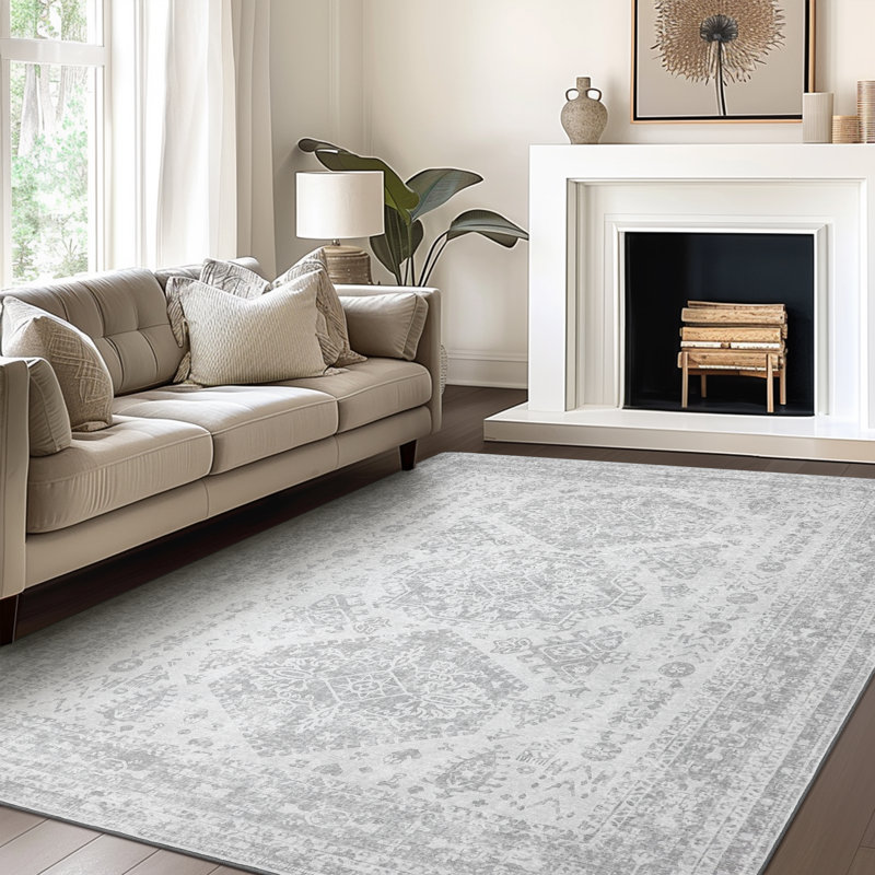 Denyah Washable Area Rug for Living Room  Non Slip Gray Rugs Gray, Rectangle 9' x 12'