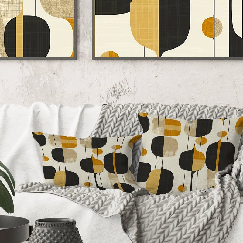 Coussin décoratif noir et jaune Midcentury Geometric Shapes II - Midcentury Colours, H 16 po x l 16 po