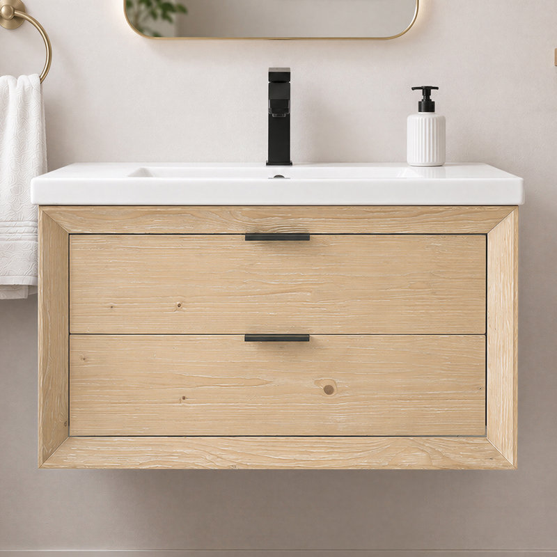 Ensemble de meuble-lavabo mural moderne minimaliste 30 po Danbury, Teck blanc