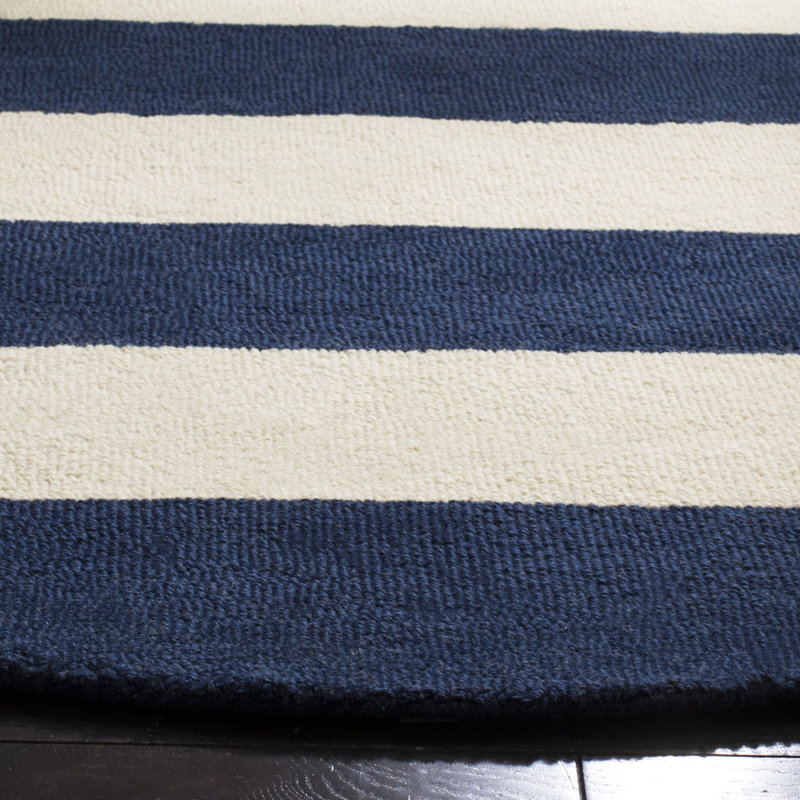Tapis bleu marine / ivoire en laine touffeté à la main Fairchild, Rond 5 pi