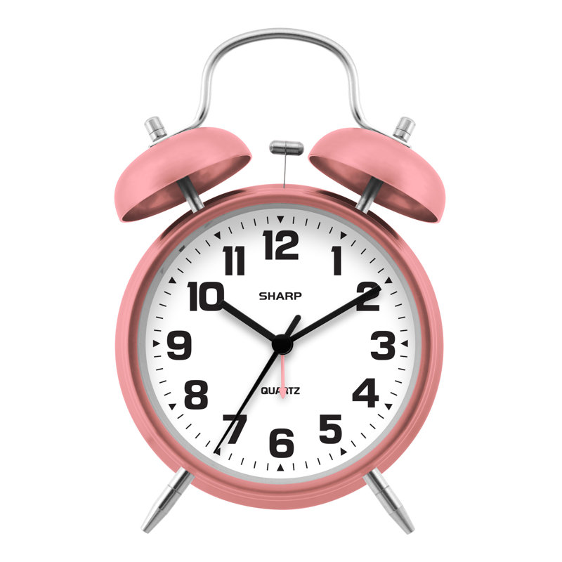 Sharp Twin Bell Quartz Analog Alarm Clock, Pink
