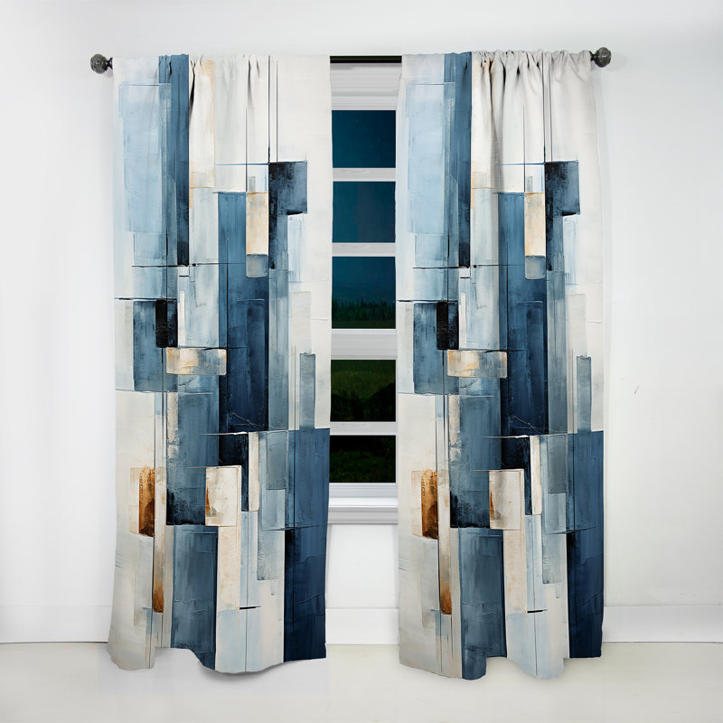 Soren Blue And White Nautical Shapes V - Coastal Minimalism Curtain - Velvet Room Darkening - 1 panel, 52" W x 63" L