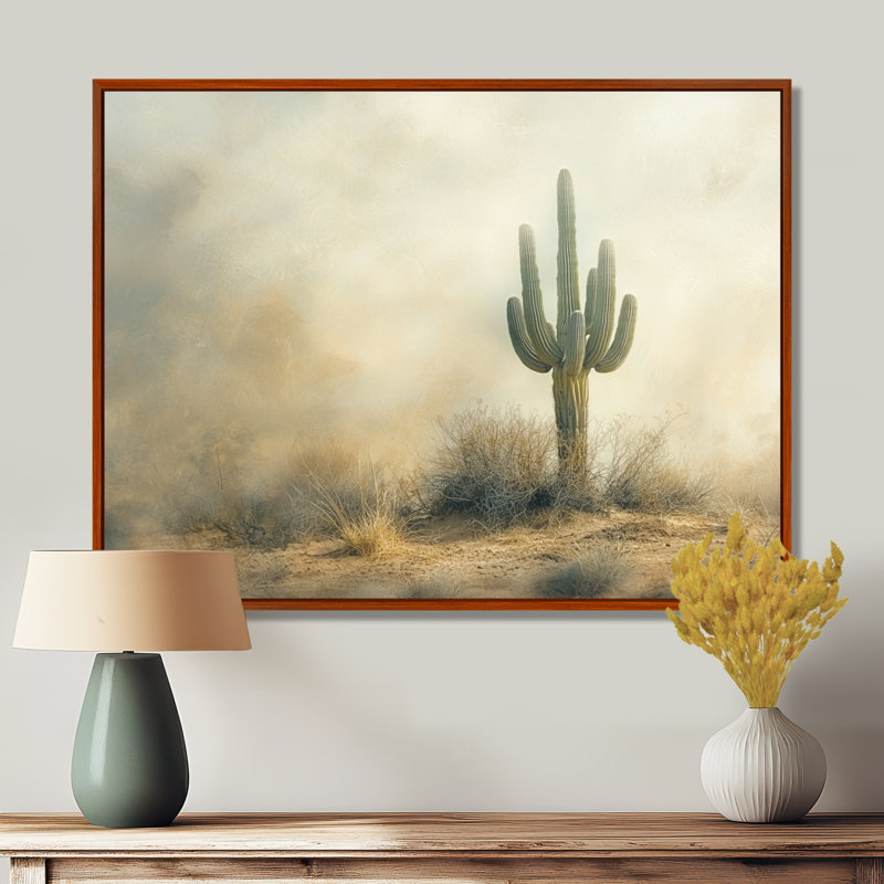 Cactus Sandstorm II - cactus Wall Art, 30" H x 40" W, Floater Framed, Brown