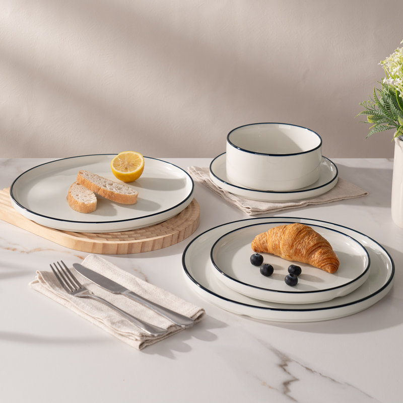12-Piece Porcelain Dinnerware Set - Service For 4, White/Blue