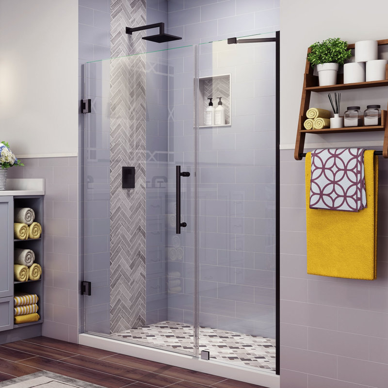 Belmore Hinged Shower Door, Clear, Matte Black