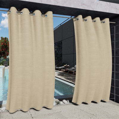 Abba Beige 52"W x 96"L Windproof Top & Bottom Grommet Outdoor Curtain Single Panel