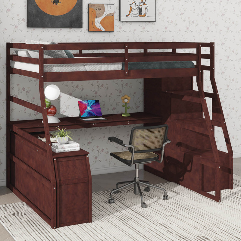 Full-Size Loft Bed Featuring 7 Drawers, 2 Shelves, And A Desk, Espresso