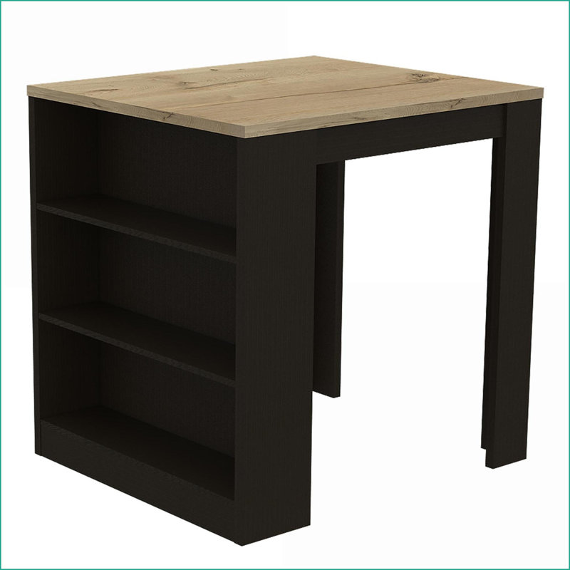 Îlot de cuisine noir moderne Noyer brun, 3 tablettes, 36,2 po x 36,2 po | Bois massif et panneau de fibres à densité moyenne | Multicolore