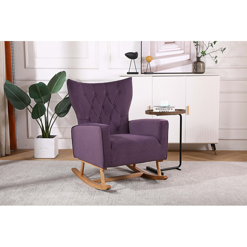 Chaise berçante en bois massif et manufacturé, Velours mauve lavande