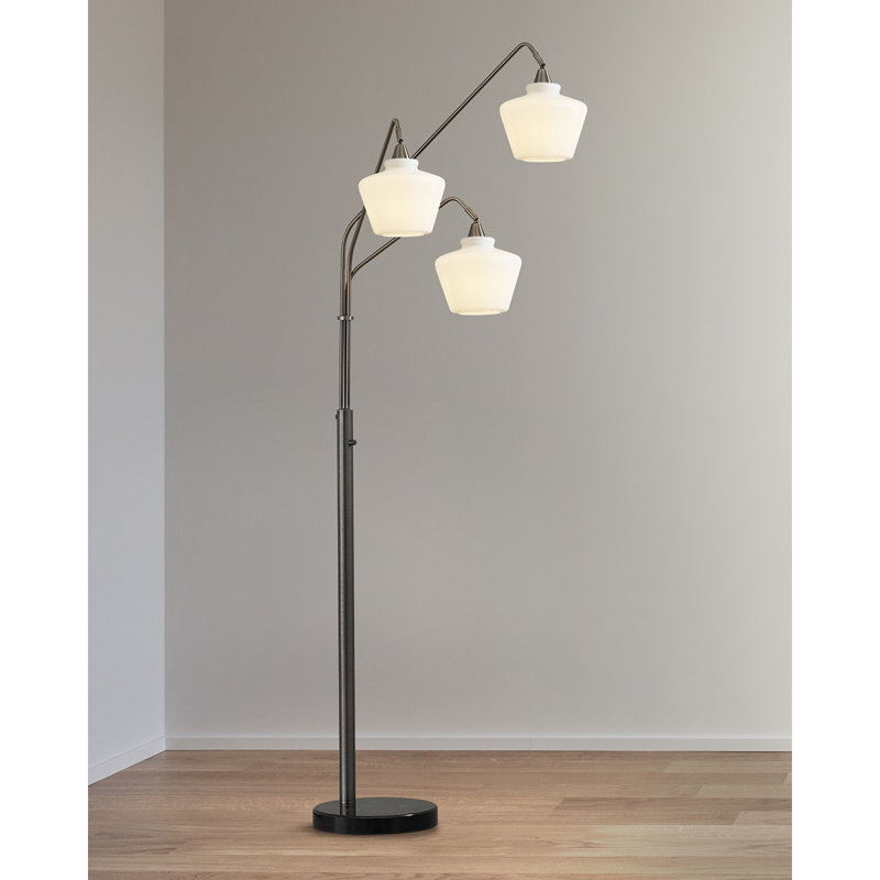 Midtown  3-Light Glass Shades Arch Floor Lamp -Clear Shade, Blanc