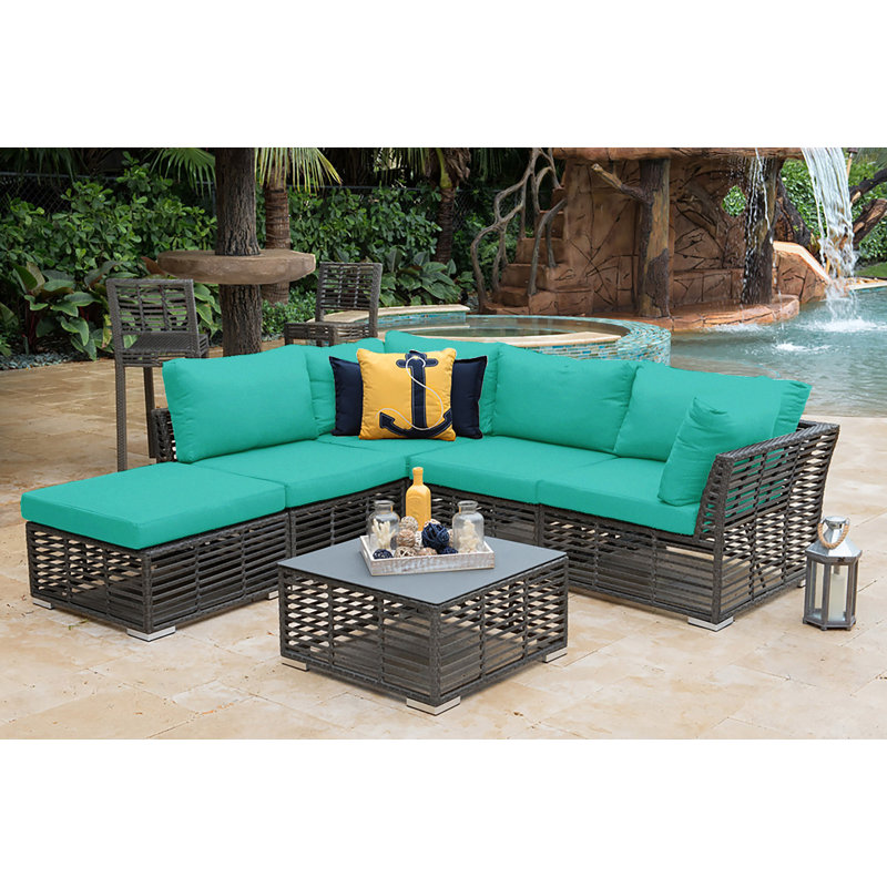 Graphite 5 - Person Modular Patio Conversation Set with Cushions, Canvas Aruba Sunbrella® Canvas