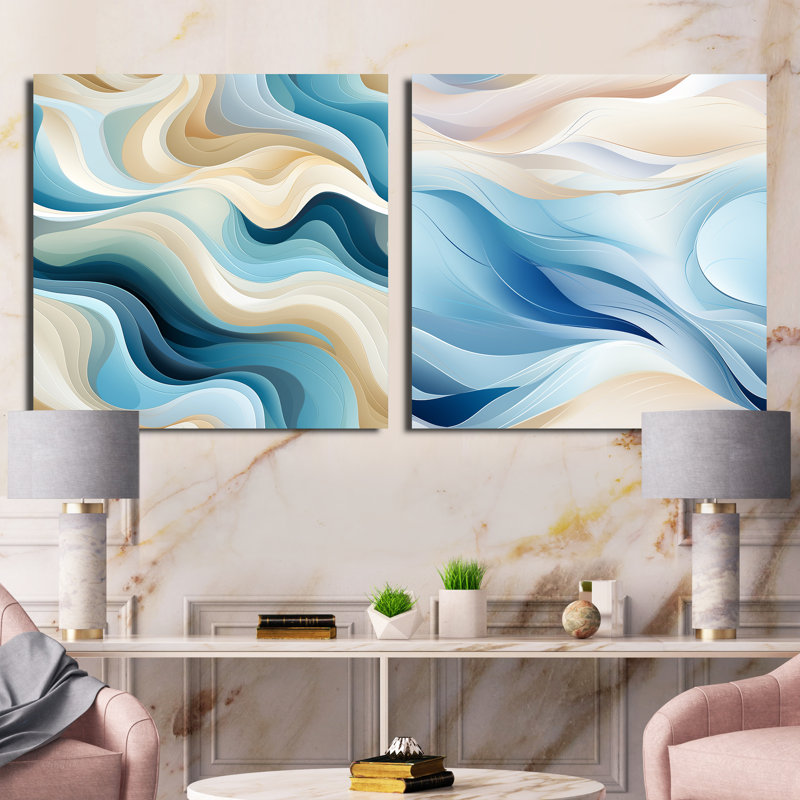Coastal Harmony - Abstract Square Collage Set Of 2, 16" H x 33" W, Wrapped Canvas